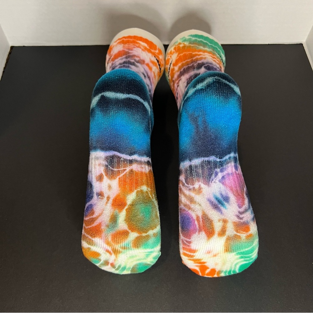 Custom Handmade Blue / Purple /Orange Pink split marble Tie-Dye NIKE Crew Socks - Picture 5 of 7
